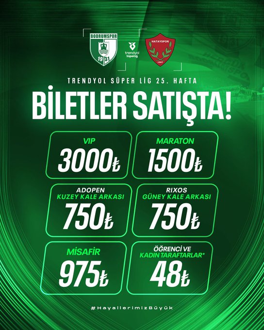 Trendyol Süper Lig’in 25. haftasında, sahamızda Atakaş Hatayspor’u ağırlayacağımız karşılaşmanın biletleri genel satışa sunulmuştur.