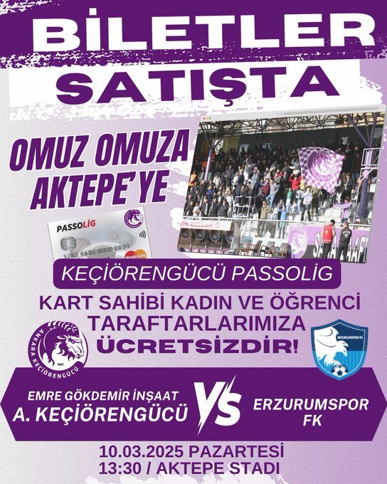 Keçiörengücü-Erzurumspor Maçı Biletleri Satışa Çıktı.