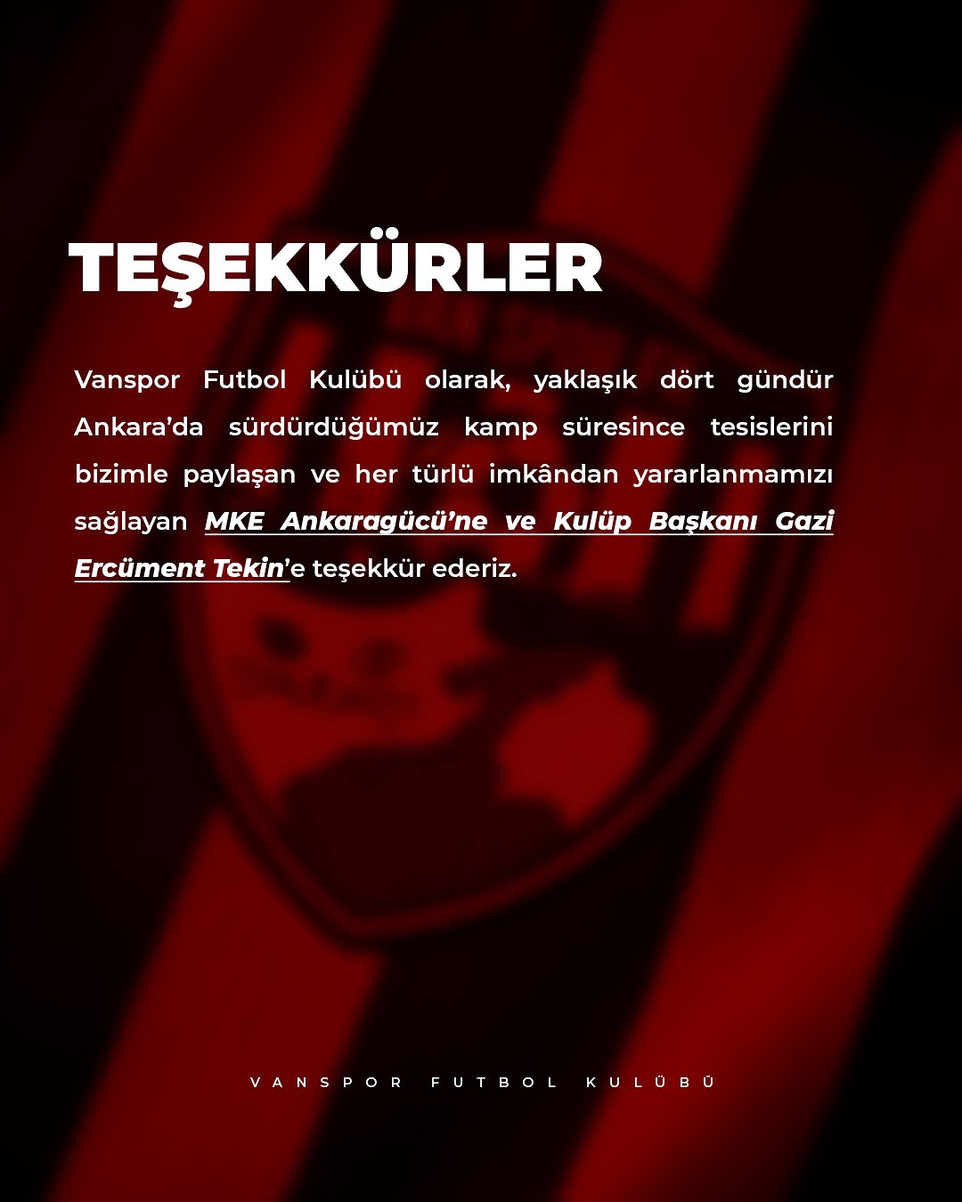 Vanspor FK’dan Ankaragücü’ne Teşekkür