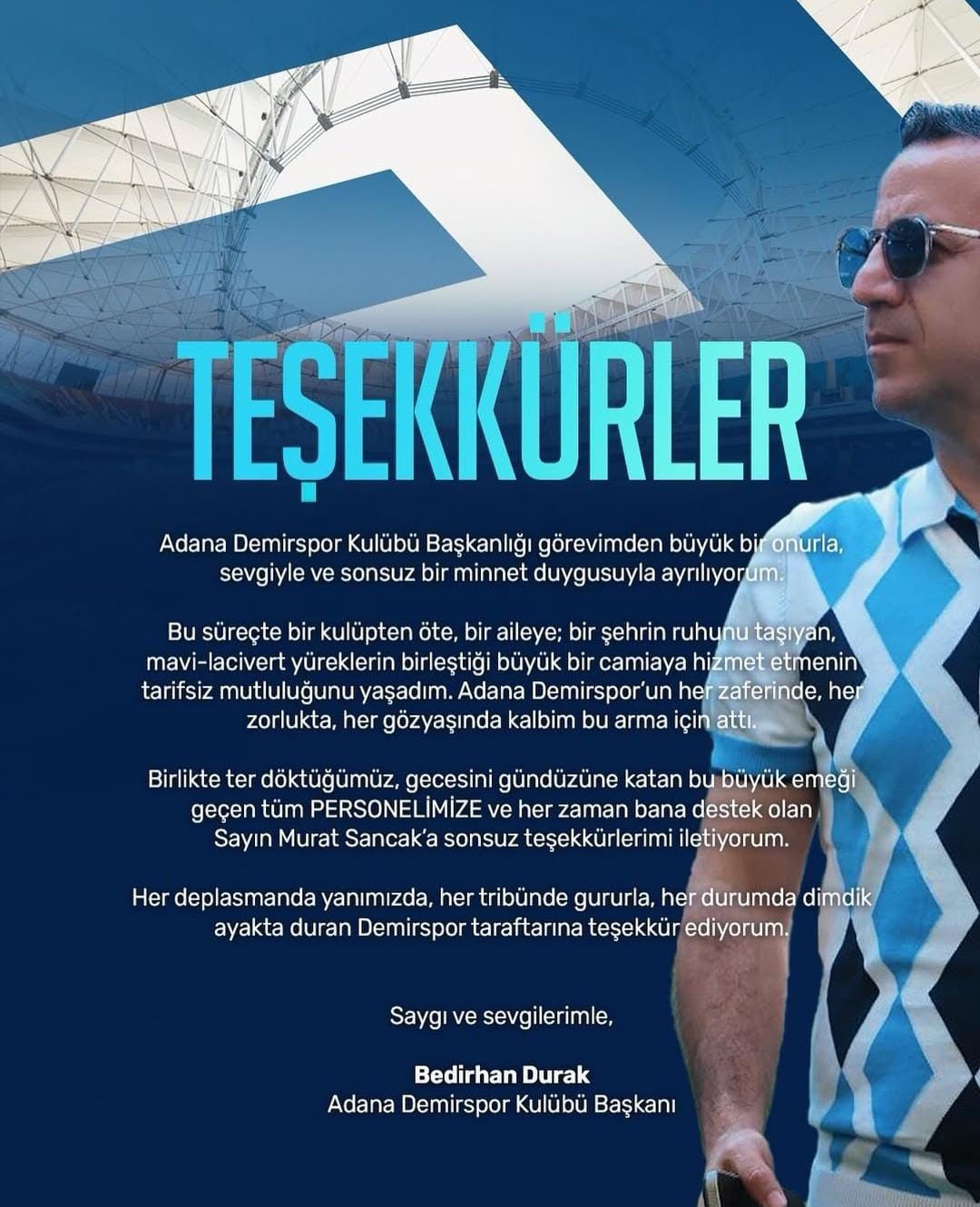Adana Demirspor'da Başkan Bedirhan Durak, 8-1'lik yenilgi sonrası istifa etti