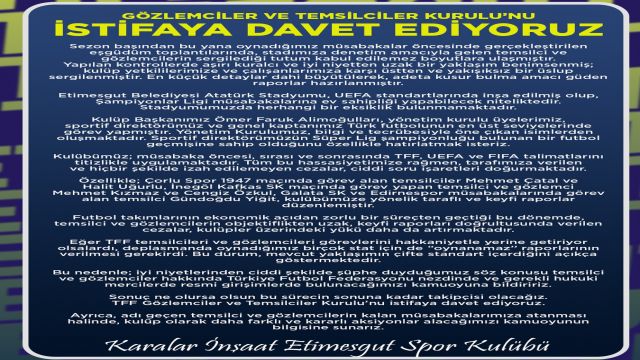 Etimesgutspor^dan Büyük Tepki