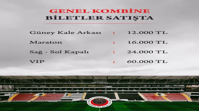 Gençlerbirliği'nin 2026-2027 sezonu genel kombine fiyatları belli oldu.