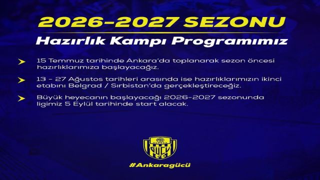 MKE Ankaragücü'nün Kamp Programı Açıklandı! Hedef Şampiyonluk