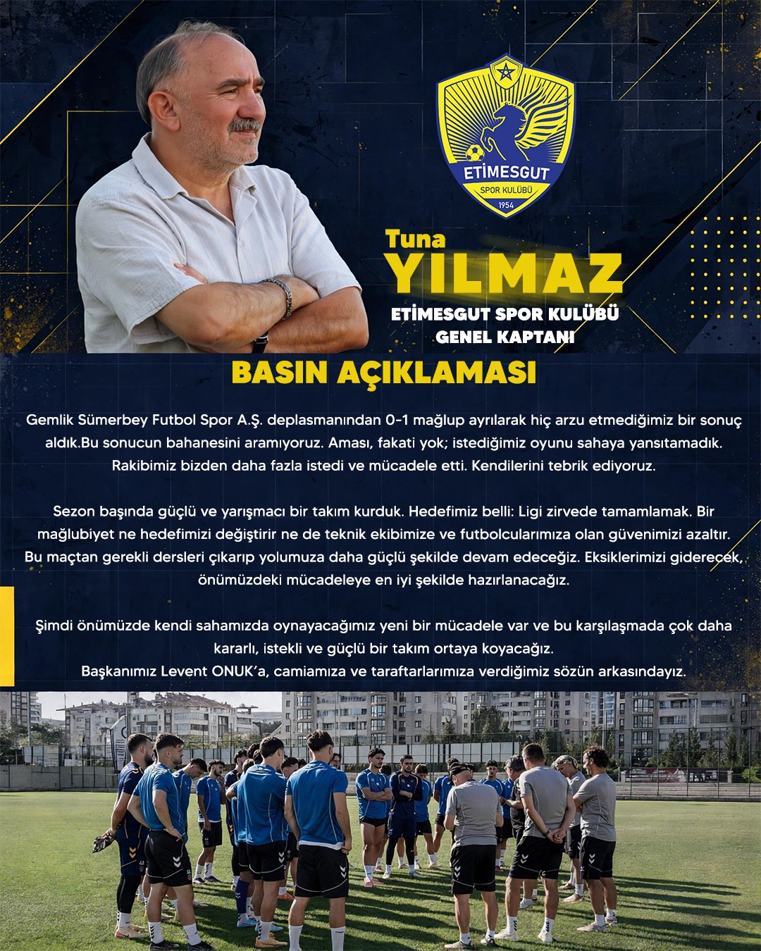 TUNA YILMAZ’DAN NET MESAJ: “BU YOLUN SONU ŞAMPİYONLUK!”